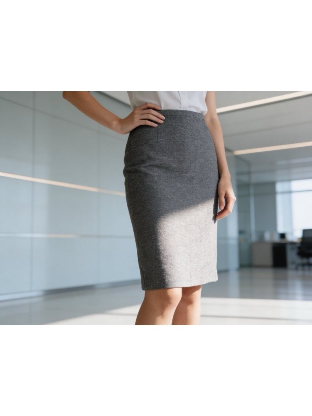 Eileen Fisher Womens Wool Blend Pencil Skirt Charcoal Gray Waffle Size PS Preppy